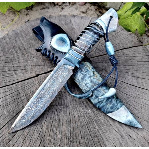 АТЛАНТ авторський ніж ручної роботи, сталь - мозаїчний дамаск, 58-59 HRC, замовити купити в Україні. Photo 3